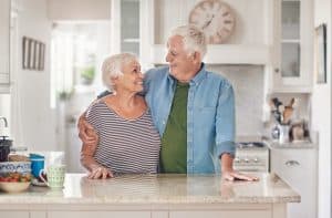 retired couple in kitchen