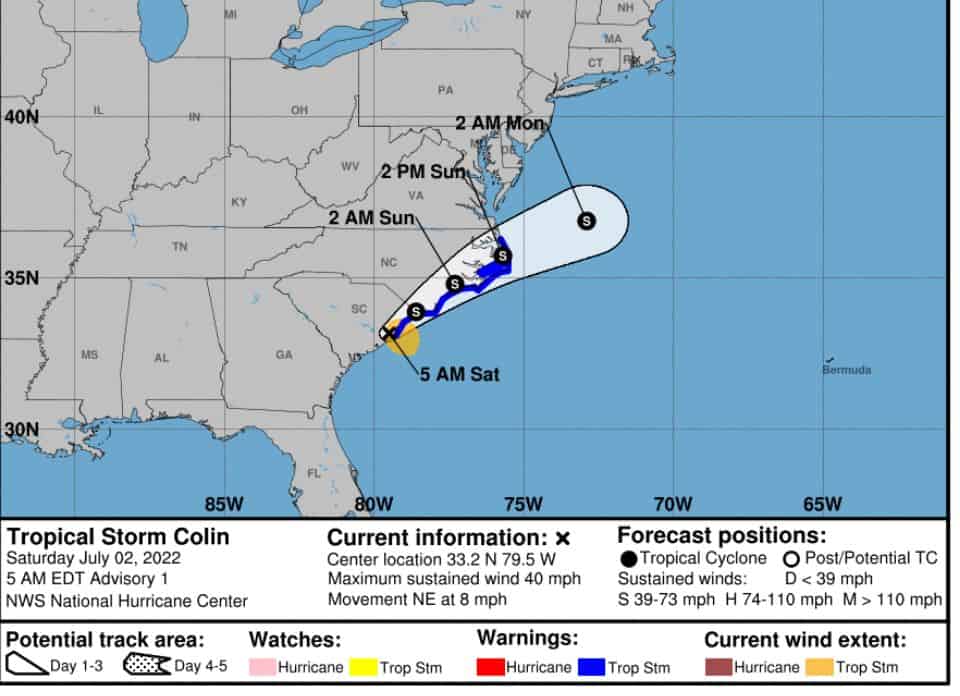 Tropical Storm Colin | July 2, 2022, 5am ET