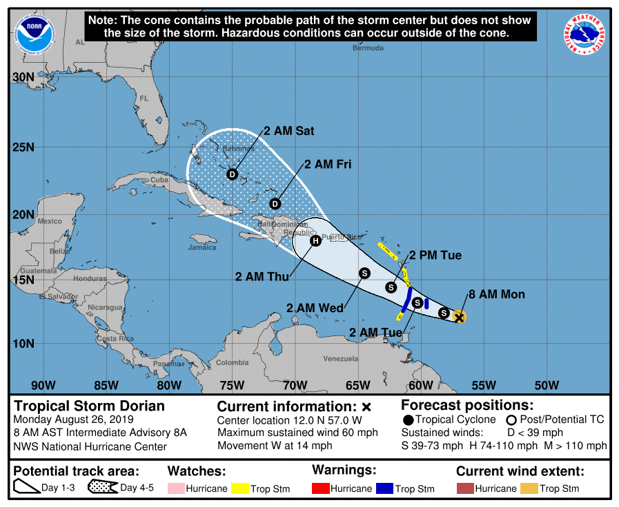 Dorian NHC Forecast Cone | August 26, 2019