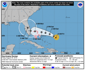 Hurricane Dorian NHC Cone | August 30, 2019, 8am ET
