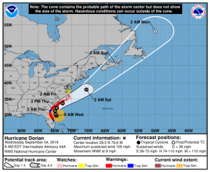 Dorian Forecast Cone | September 4, 2019, 8am EDT