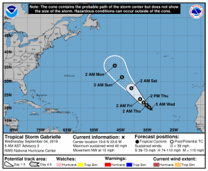 Gabrielle Forecast Cone | September 4, 2019, 8am EDT