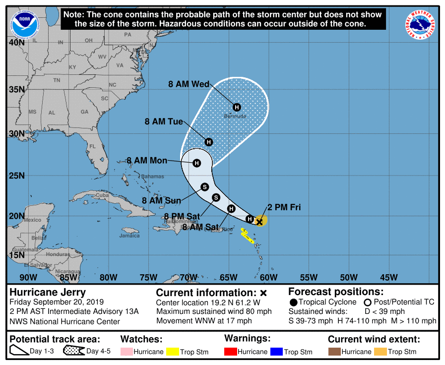 Hurricane Jerry Forecast Cone | 20 September 2019
