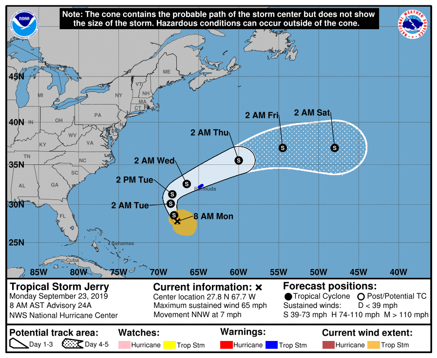 Tropical Storm Jerry Forecast Cone | 23 September 2019
