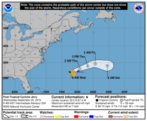 Jerry NHC Forecast Cone | September 25, 2019 8am AST