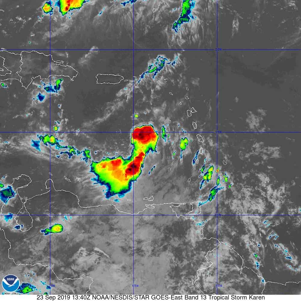 Tropical Storm Karen GOES Infrared Satellite | 23 September 2019