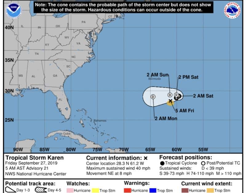 Tropical Storm Karen Forecast Cone | 27 September 2019