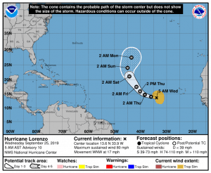 Lorenzo NHC Forecast Cone | September 25, 2019 5am AST