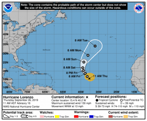 Lorenzo NHC Forecast Cone | September 26, 2019 11am AST