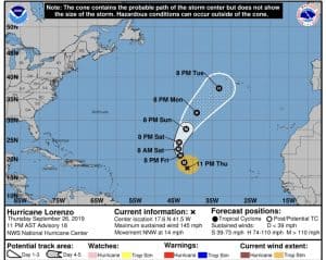 Hurricane Lorenzo Forecast Cone | 26 September 2019