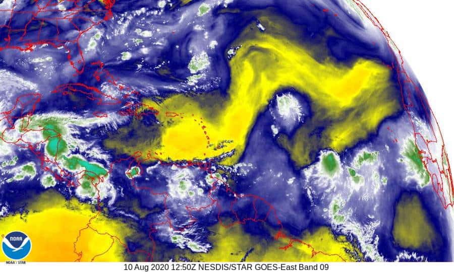 Band 9 - 6.9 µm - Mid-Level Water Vapor - IR - 10 Aug 2020 - 1250 UTC