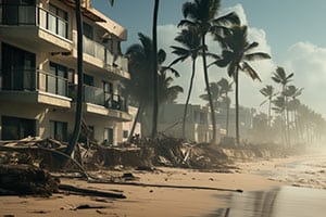 Condos on beach during storm