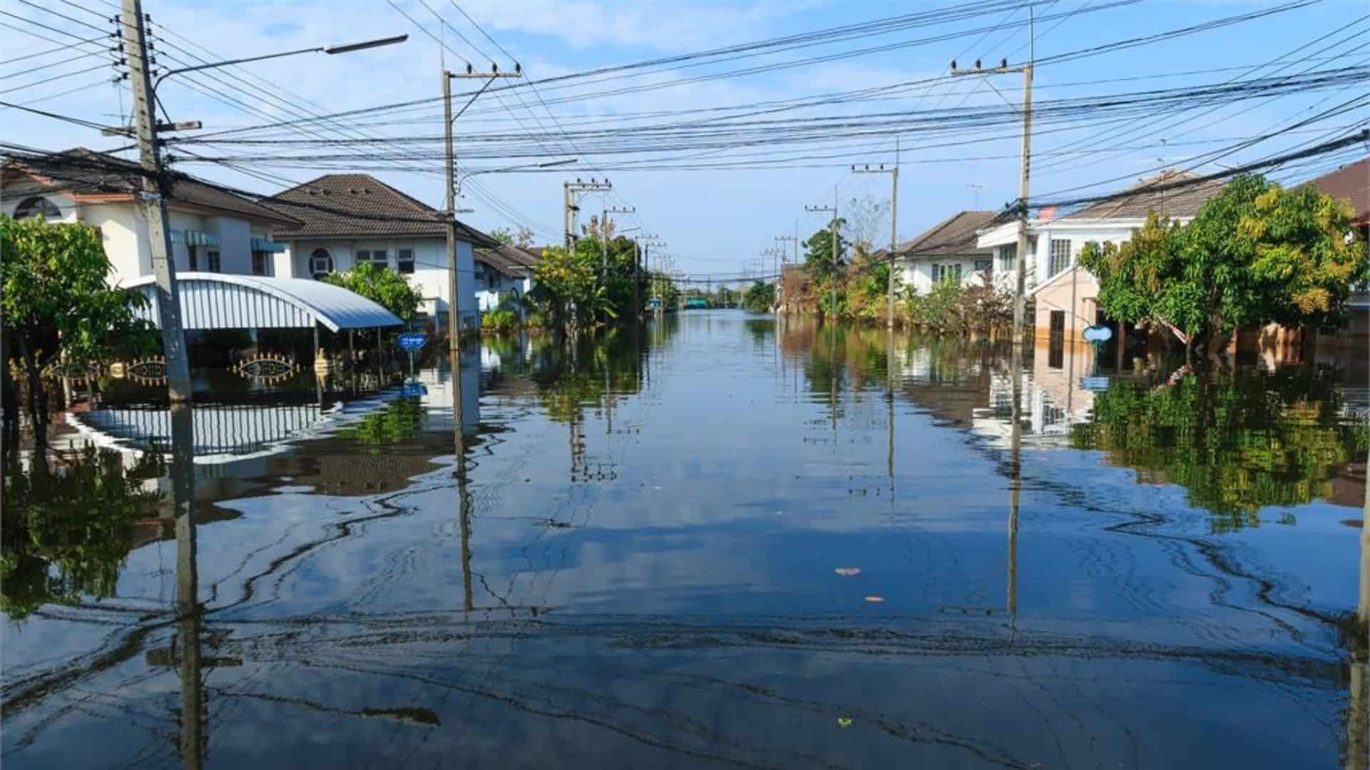 A flooded residential street