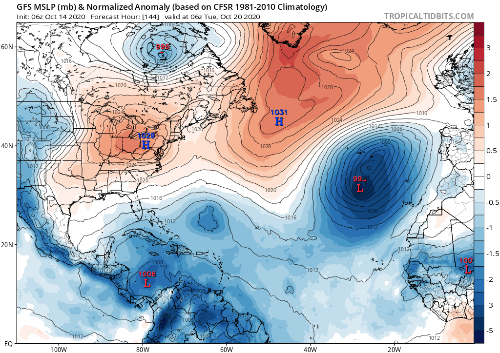 GFS MSLP (mb) & Normalized Anomaly | October 14, 2020