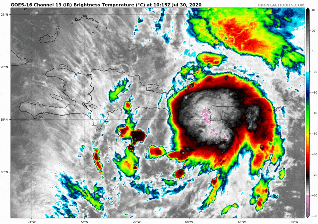 GOES-16 Channel 13 (IR) Brightness Temperature | July 30, 2020