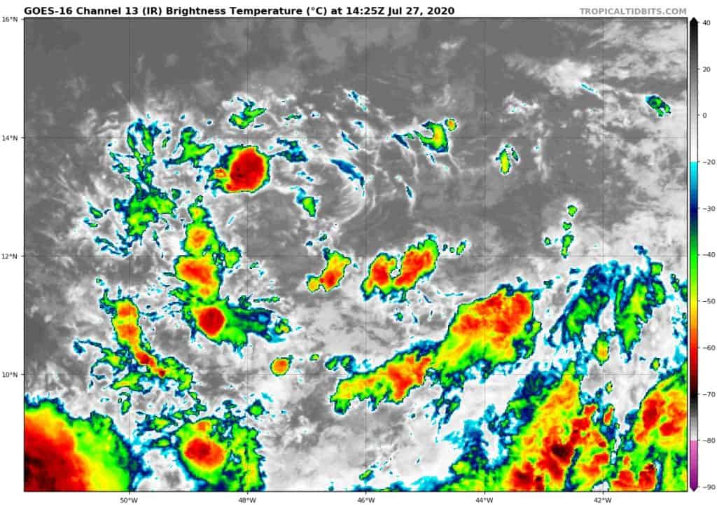 GOES-16 Channel 13 (IR) Brightness Temperature | July 27, 2020