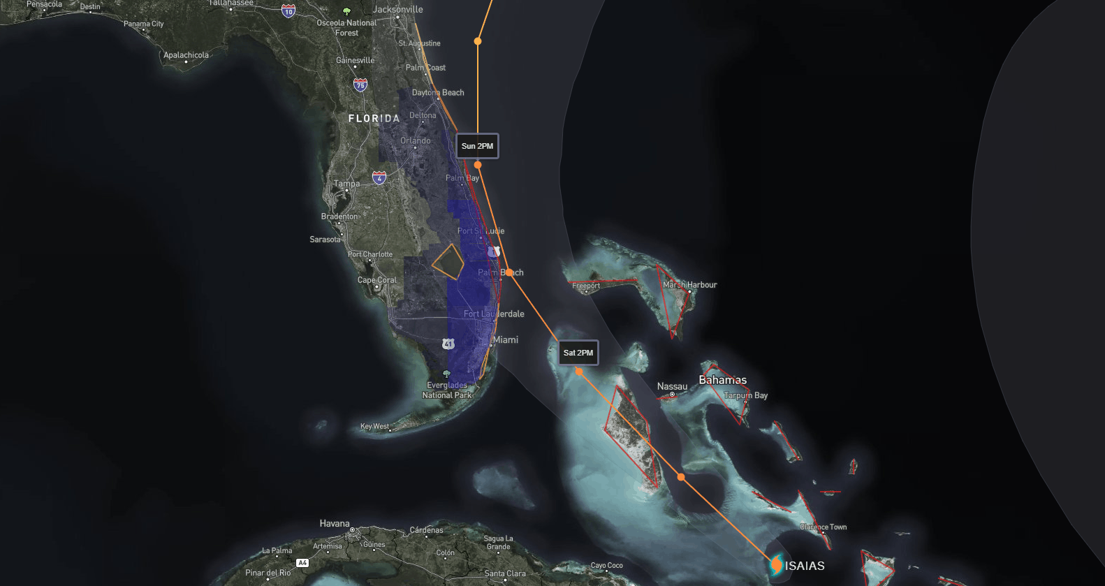 Isaias Forecast Path, Watches, & Warnings | July 28, 2020, 5pm ET