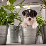 puppy in flower pot