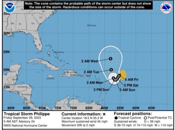 Tropical Storm Philippe Forecast Cone | September 29, 2023