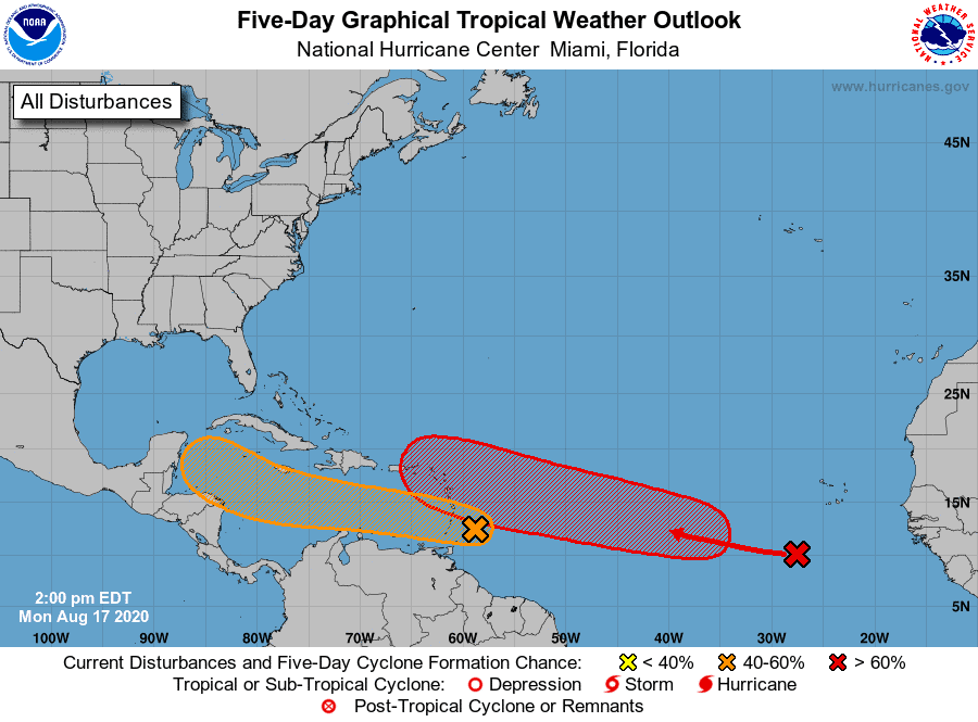 Five-Day Graphical Tropical Weather Outlook | August 17, 2020, 2:00pm ET