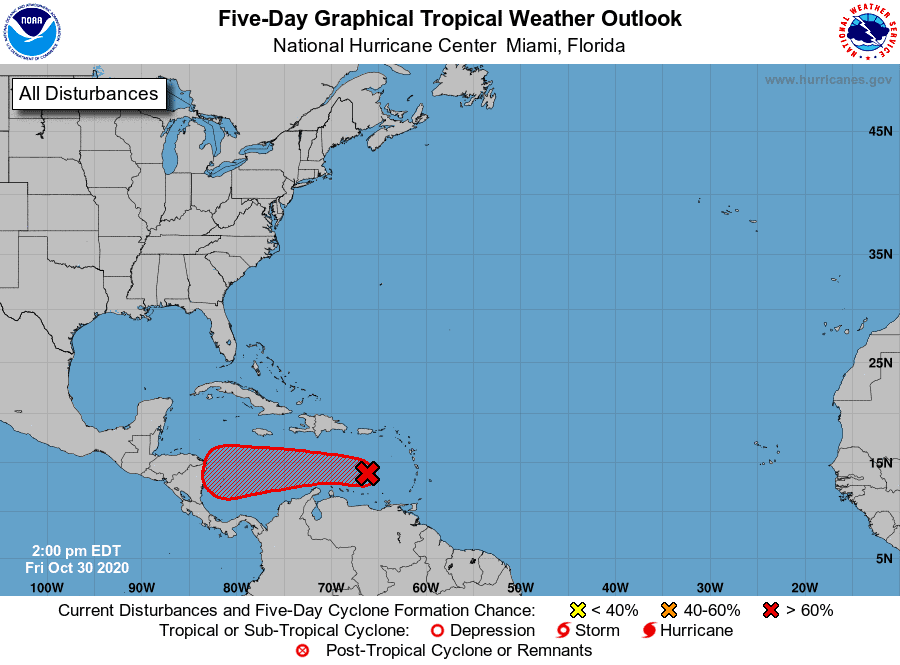 Five-Day Graphical Tropical Weather Outlook | Ocober 30, 2020, 2:00pm ET