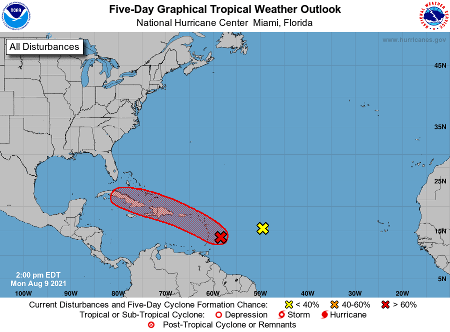 Five-Day Graphical Tropical Weather Outlook | August 9, 2021